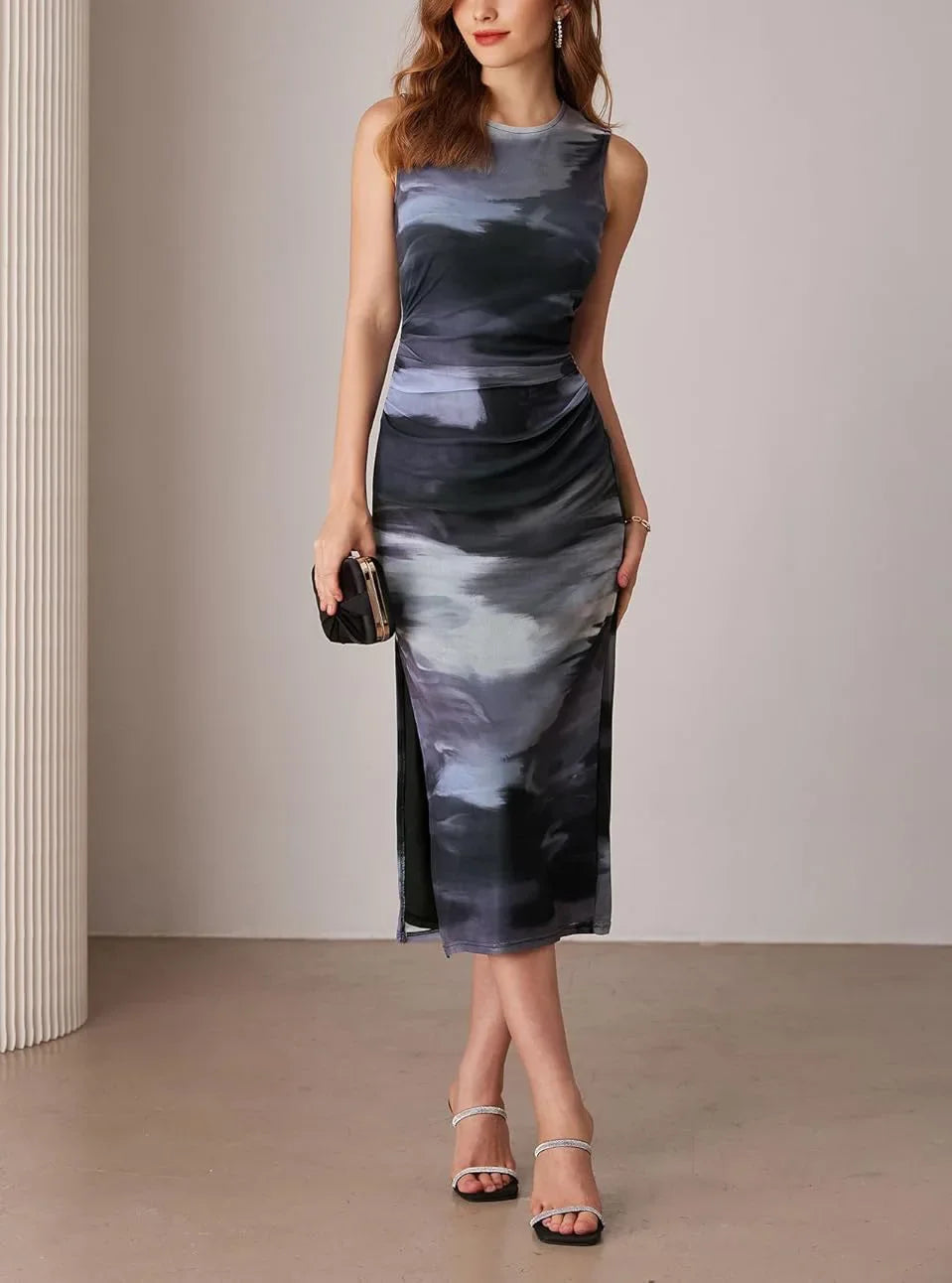 Elegant Sleeveless Marble Midi Dress – Multiple Colors Available