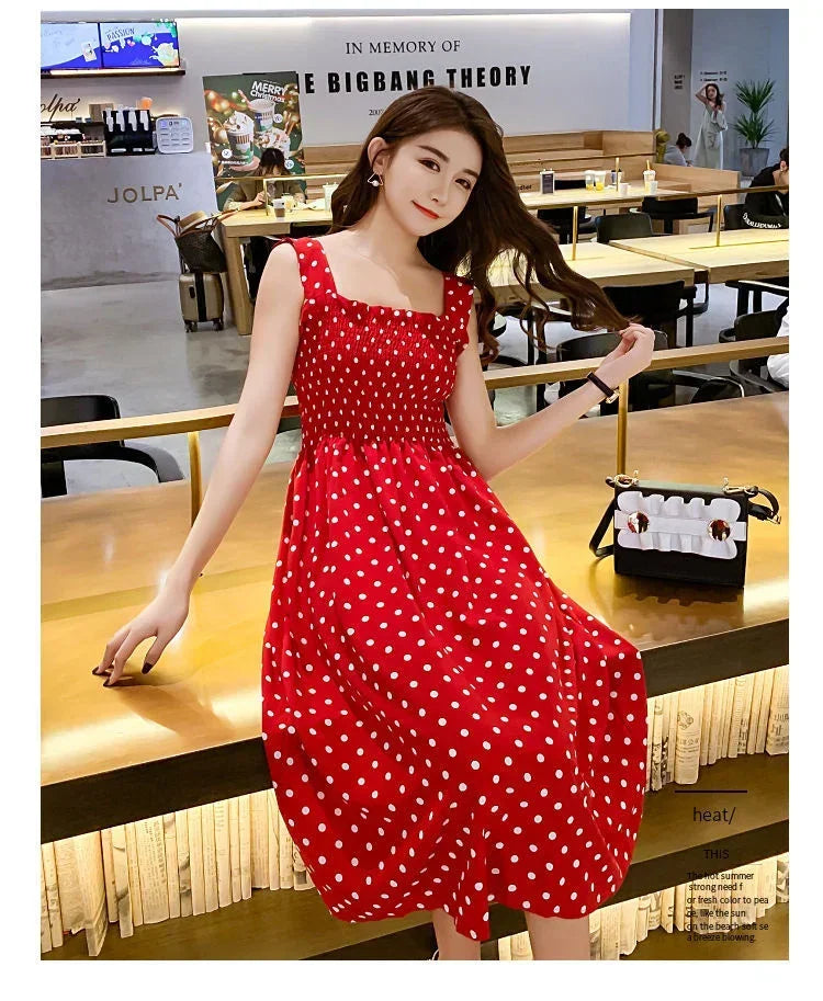 Elegant Polka Dot Summer Dress – Chiffon & Sleeveless