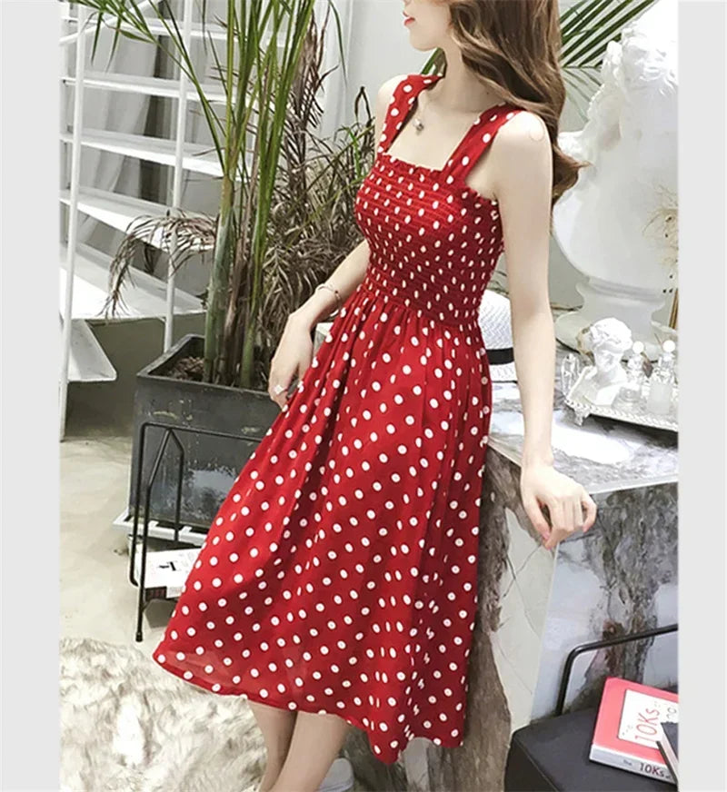 Elegant Polka Dot Summer Dress – Chiffon & Sleeveless