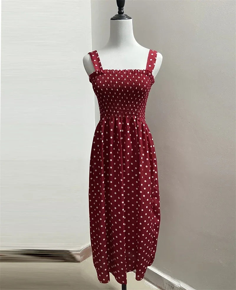 Elegant Polka Dot Summer Dress – Chiffon & Sleeveless
