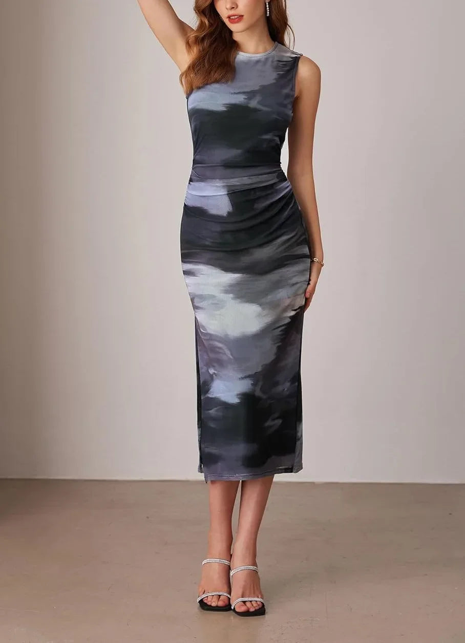 Elegant Sleeveless Marble Midi Dress – Multiple Colors Available