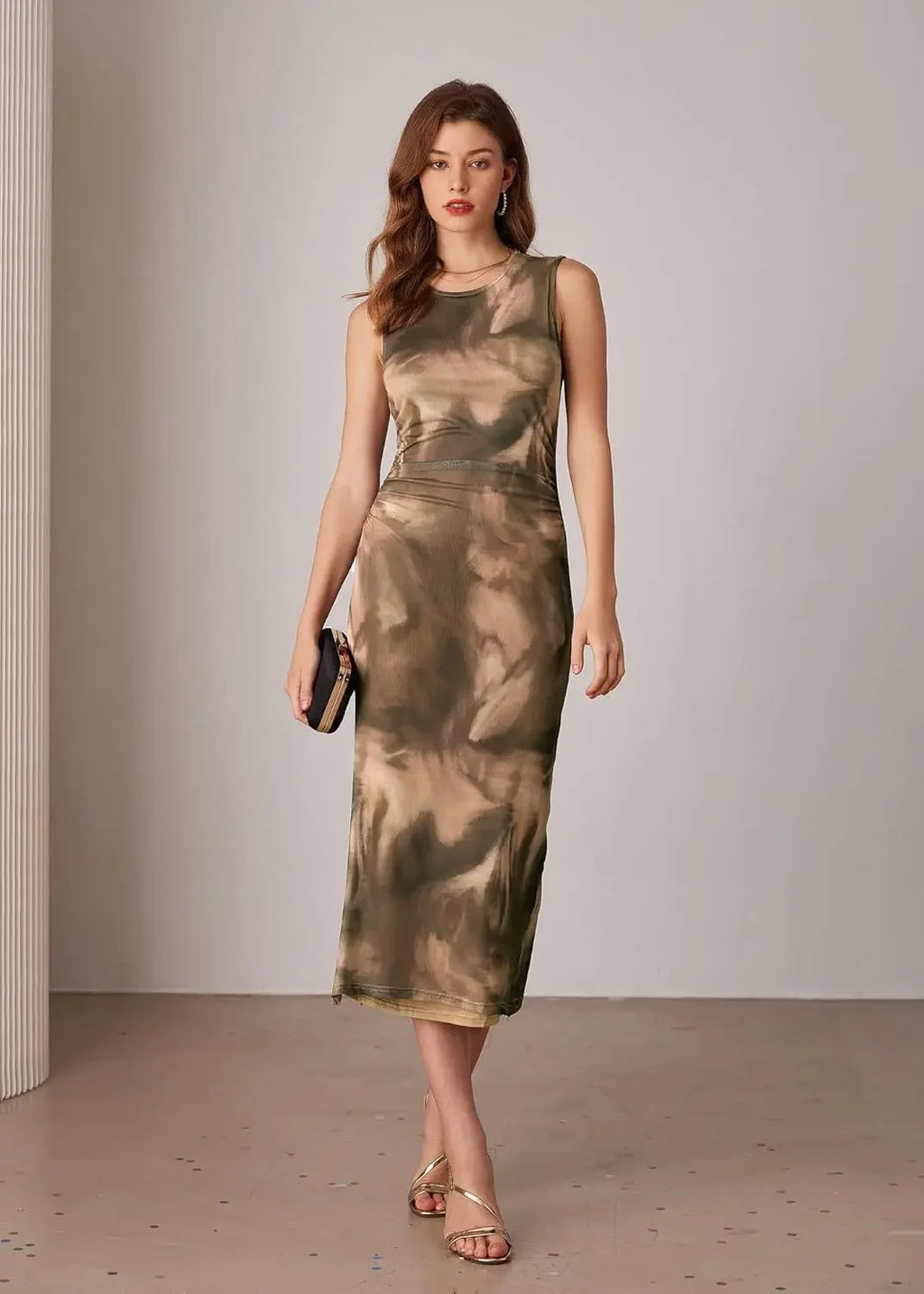Elegant Sleeveless Marble Midi Dress – Multiple Colors Available