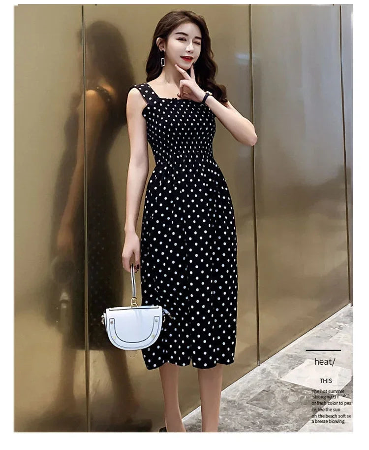 Elegant Polka Dot Summer Dress – Chiffon & Sleeveless