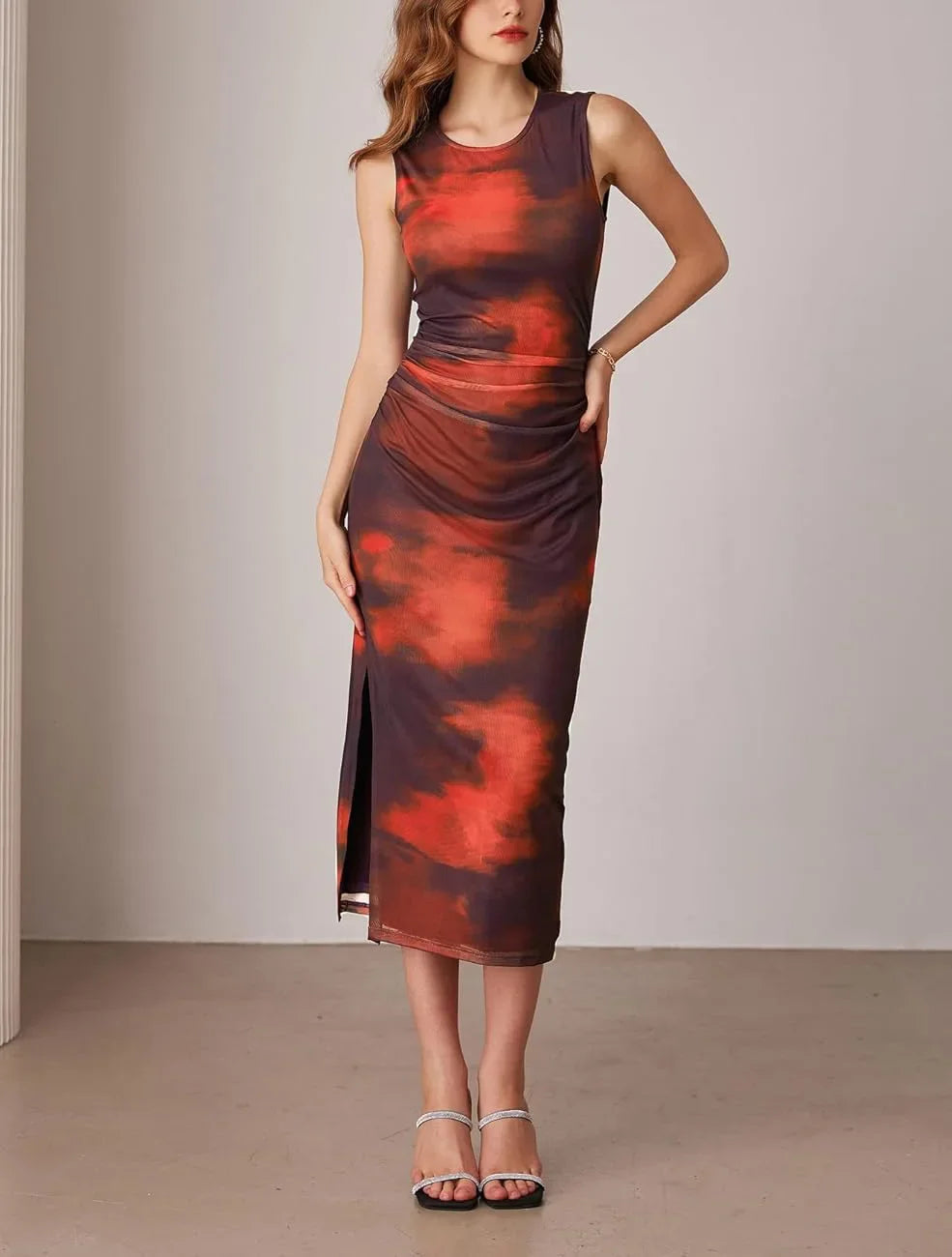 Elegant Sleeveless Marble Midi Dress – Multiple Colors Available