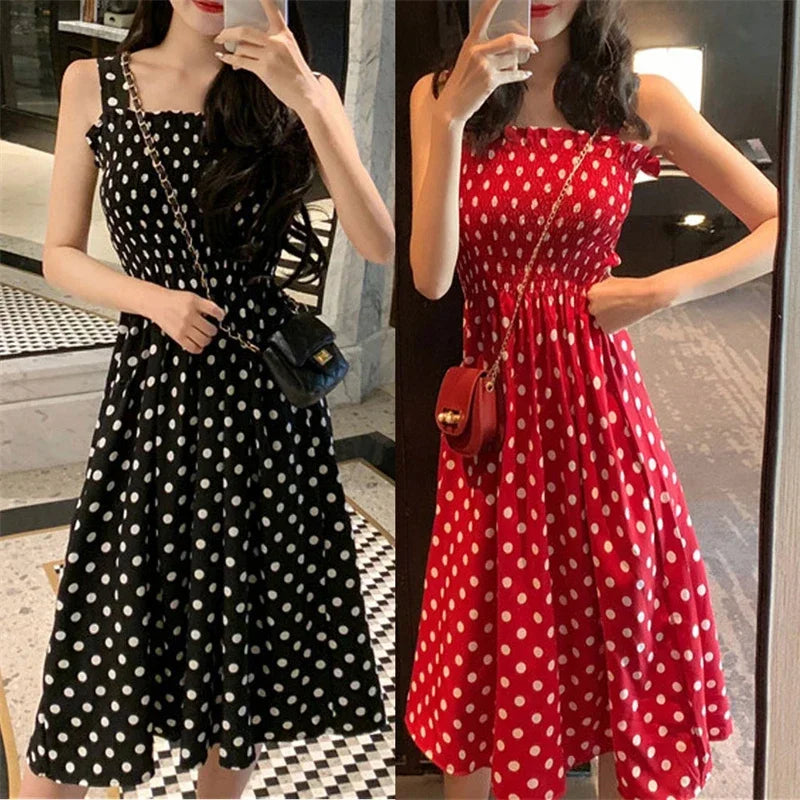 Elegant Polka Dot Summer Dress – Chiffon & Sleeveless
