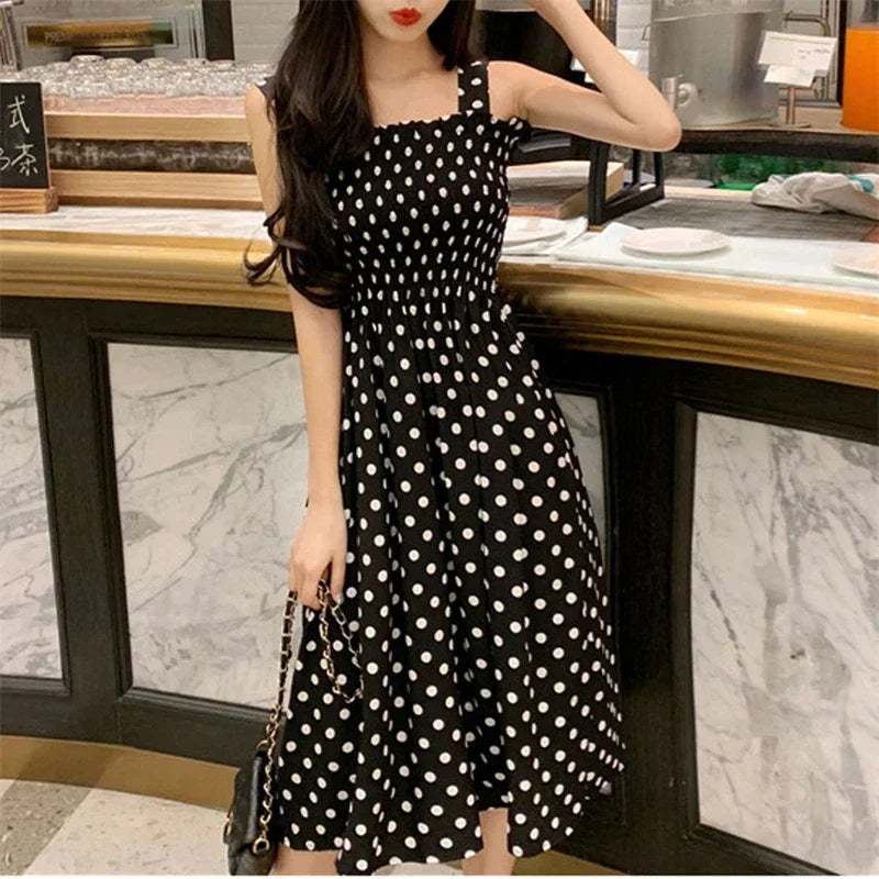 Elegant Polka Dot Summer Dress – Chiffon & Sleeveless