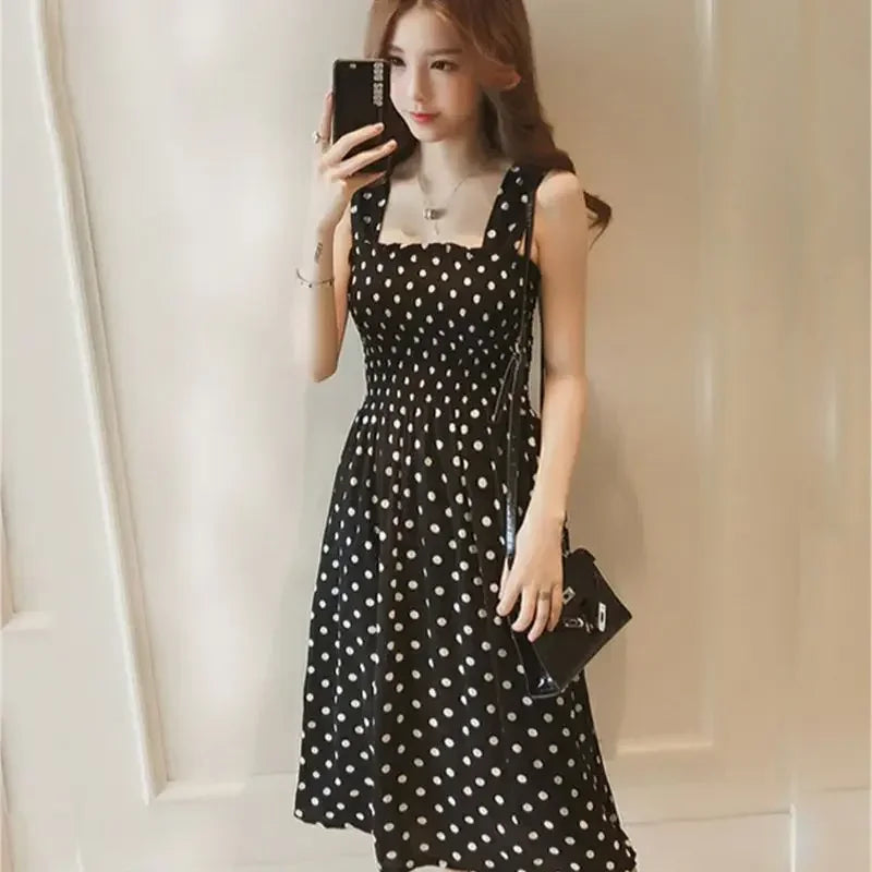 Elegant Polka Dot Summer Dress – Chiffon & Sleeveless