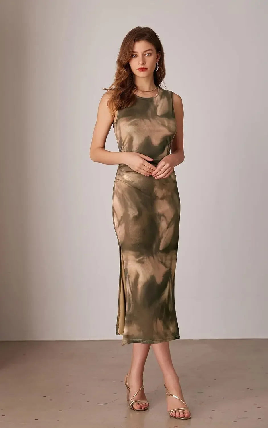 Elegant Sleeveless Marble Midi Dress – Multiple Colors Available