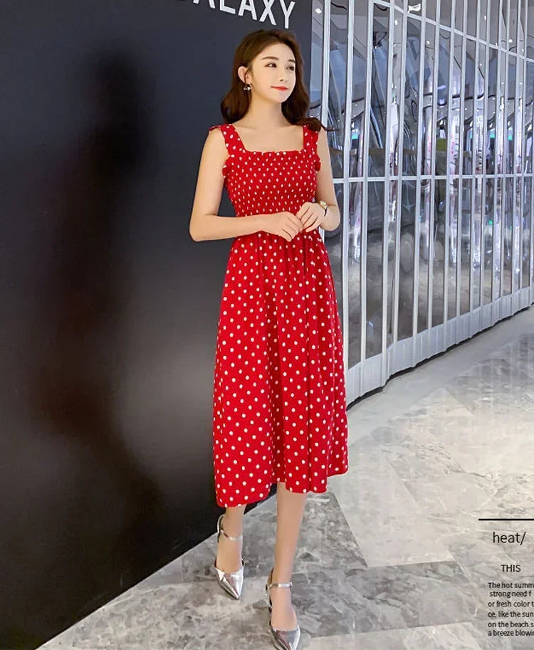 Elegant Polka Dot Summer Dress – Chiffon & Sleeveless