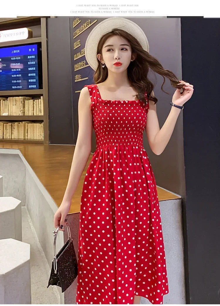 Elegant Polka Dot Summer Dress – Chiffon & Sleeveless