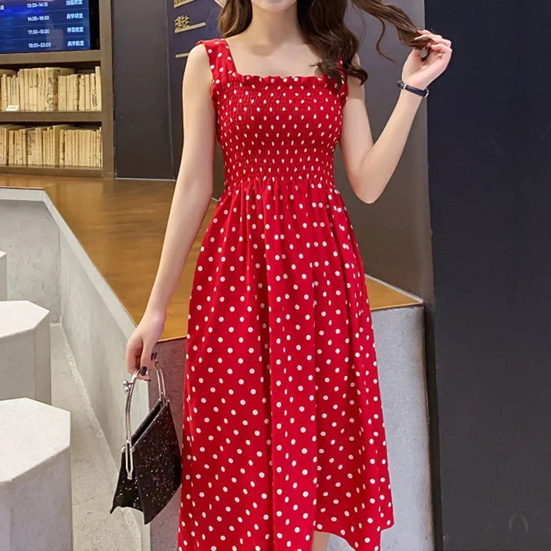 Elegant Polka Dot Summer Dress – Chiffon & Sleeveless
