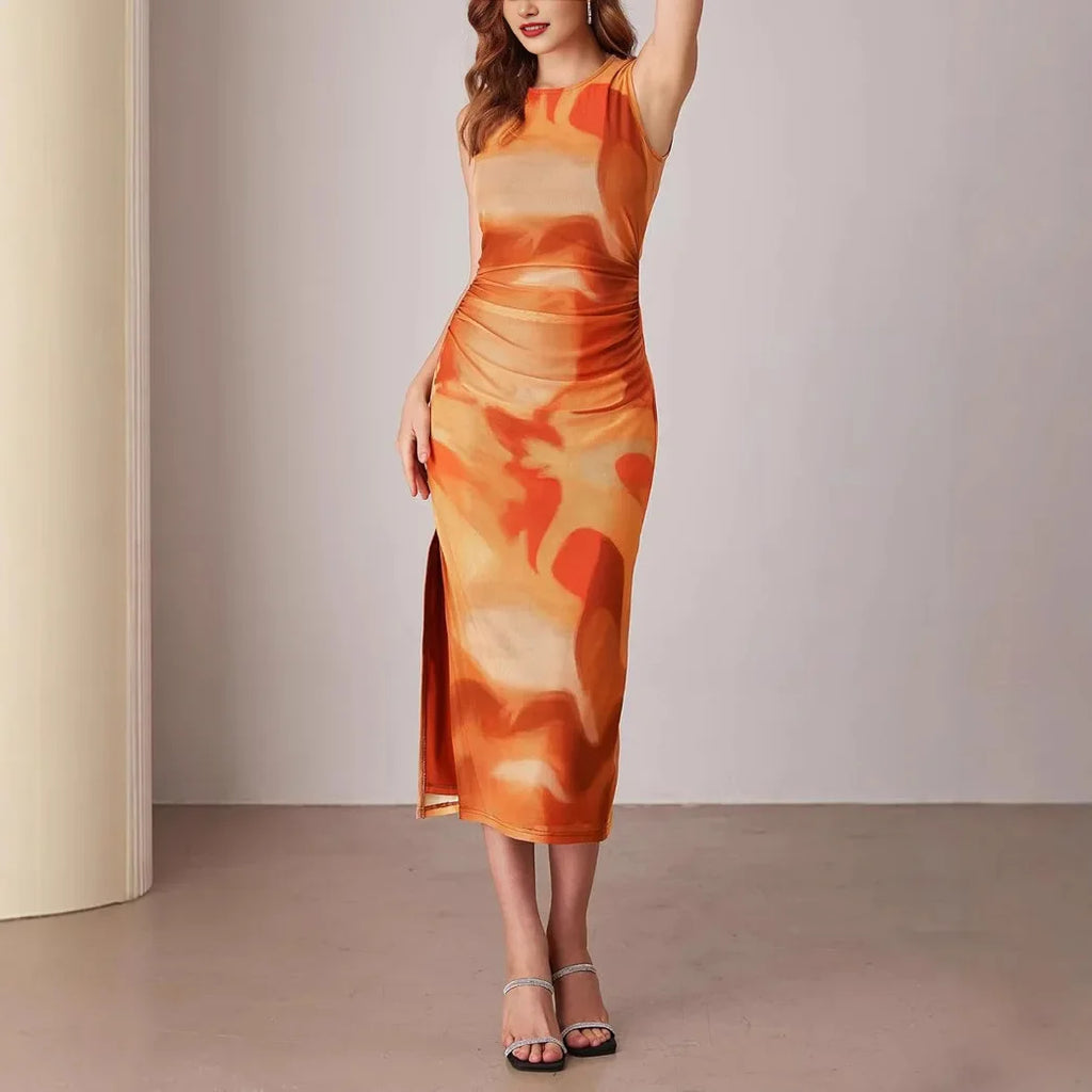 Elegant Sleeveless Marble Midi Dress – Multiple Colors Available